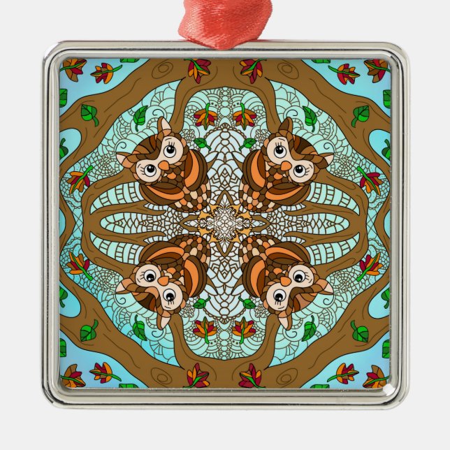 Hand plockade Uggla Mandala Ceramic Ornament (Framsidan)