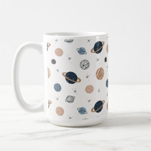 Hand plockade utan sjölösa Mönster med planeter Kaffemugg