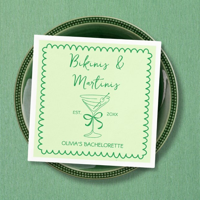 Hand plockade Vågigt Bikinis & Martinis Bacheloret Pappersservett (Hand Drawn Wavy Bikinis & Martinis Bachelorette Napkins)