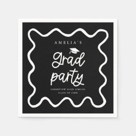 Hand plockade Vågigt Line Black Grad Party Pappersservett