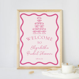 Hand plockade Vågigt Ram & Champagne Torn Välkomme Poster