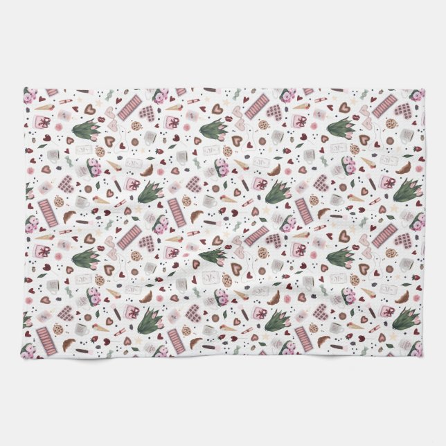 Hand plockade Valentine Mönster Kökshandduk (Horisontell)