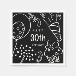Hand plockade Valfri Födelsedagsfest i svartvitt Pappersservett