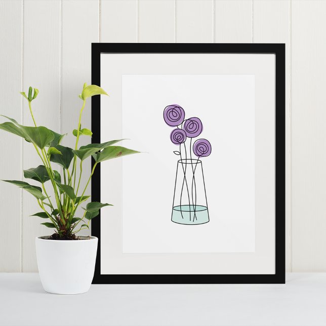 Hand plockade Vas i Violet Ro Canvastryck (Hand Drawn Vase of Violet Roses Canvas Print)