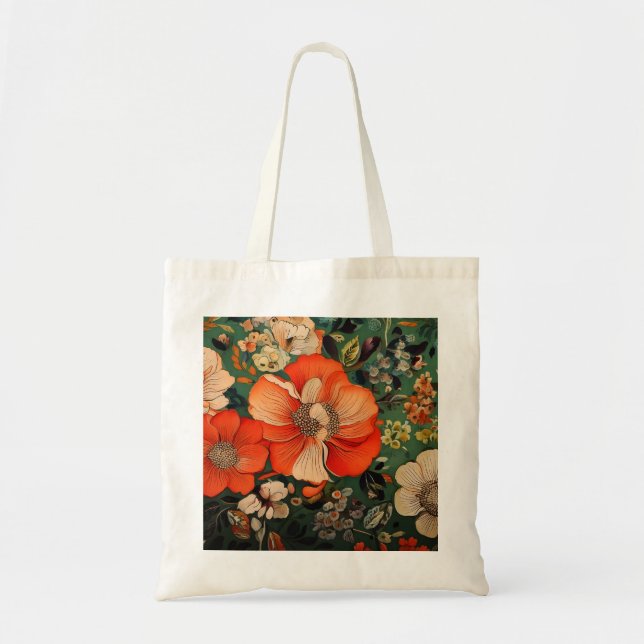 Hand plockade vattenfärgsfritt Blommönster Tygkasse (Framsidan)