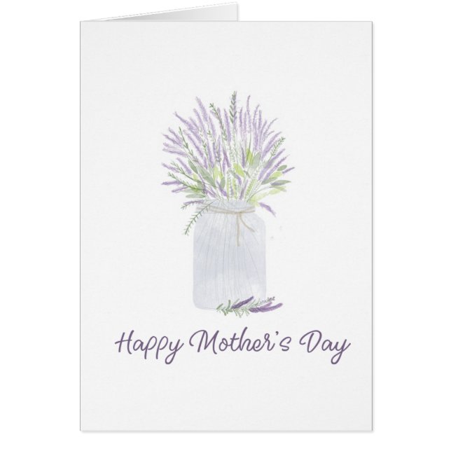 Hand plockade vattenfärgslavender burk Lycklig Mor Hälsningskort (Framsidan)