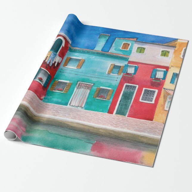 Hand plockade vattenfärgsliggande Italien Presentpapper (Utrullad)