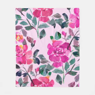 Hand plockade vattenfärgsopulent ro. Blommigtens s Fleecefilt