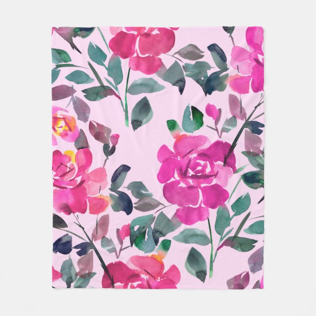 Hand plockade vattenfärgsopulent ro. Blommigtens s Fleecefilt (Framsidan)