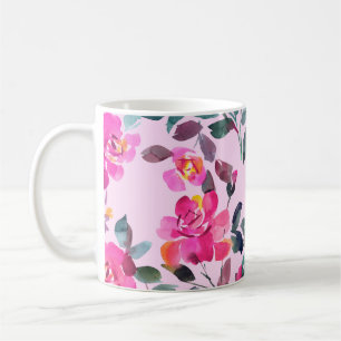 Hand plockade vattenfärgsopulent ro. Blommigtens s Kaffemugg
