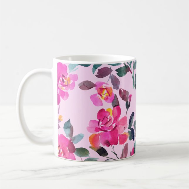 Hand plockade vattenfärgsopulent ro. Blommigtens s Kaffemugg (Vänster)