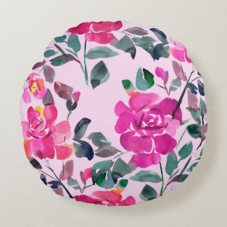 Hand plockade vattenfärgsopulent ro. Blommigtens s Rund Kudde