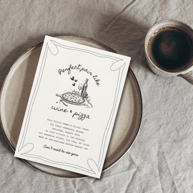 Hand plockade vin och pizzabaserad middag inbjudningar (Skapare uppladdad)