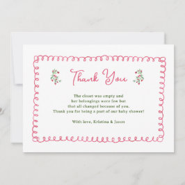 Hand plockade Vintage Blommigt Baby Shower Tack Kort