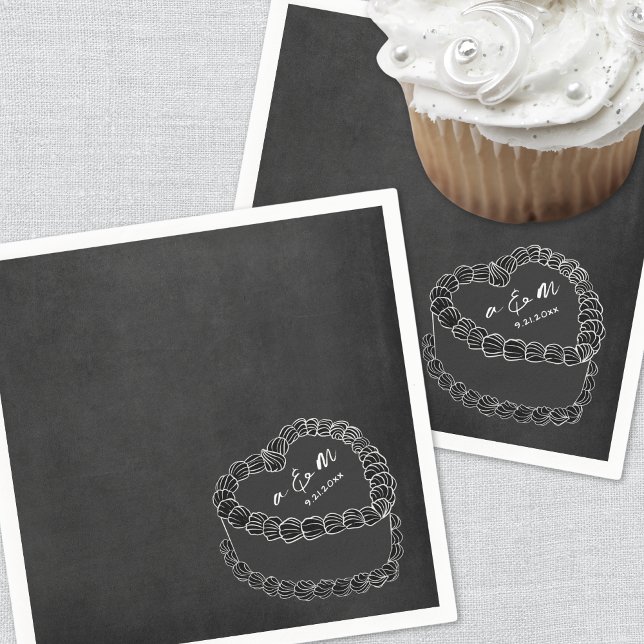 Hand plockade Vintage Cake Chalkboard Bröllop Pappersservett (Hand Drawn Vintage Cake Chalkboard Wedding Napkins)
