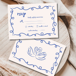 Hand plockade Vintage Fransk Blue Whimsical Bröllo OSA Kort
