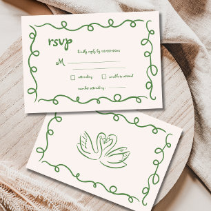 Hand plockade Vintage Fransk Grönt Whimsical Bröl OSA Kort