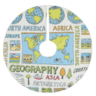 Hand plockade Vintage Geography Illustration Julgransmatta Borstad Polyester