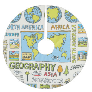 Hand plockade Vintage Geography Illustration Julgransmatta Borstad Polyester