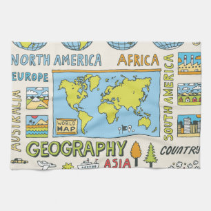 Hand plockade Vintage Geography Illustration Kökshandduk