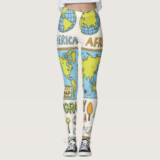 Hand plockade Vintage Geography Illustration Leggings