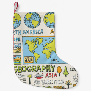 Hand plockade Vintage Geography Illustration Liten Julstrumpa