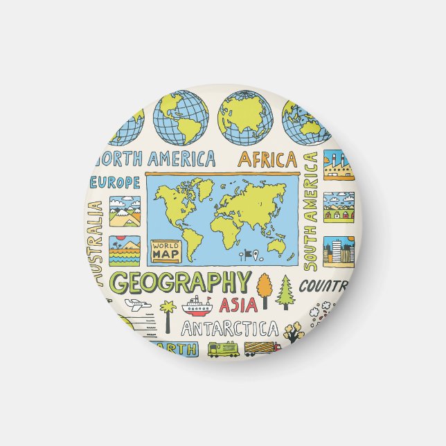 Hand plockade Vintage Geography Illustration Magnet (Framsidan)