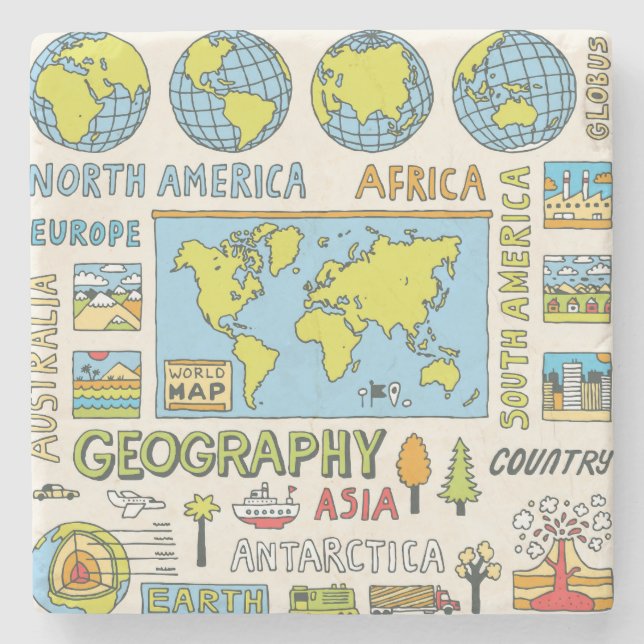 Hand plockade Vintage Geography Illustration Stenunderlägg (Framsidan)