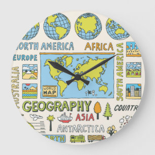 Hand plockade Vintage Geography Illustration Stor Klocka