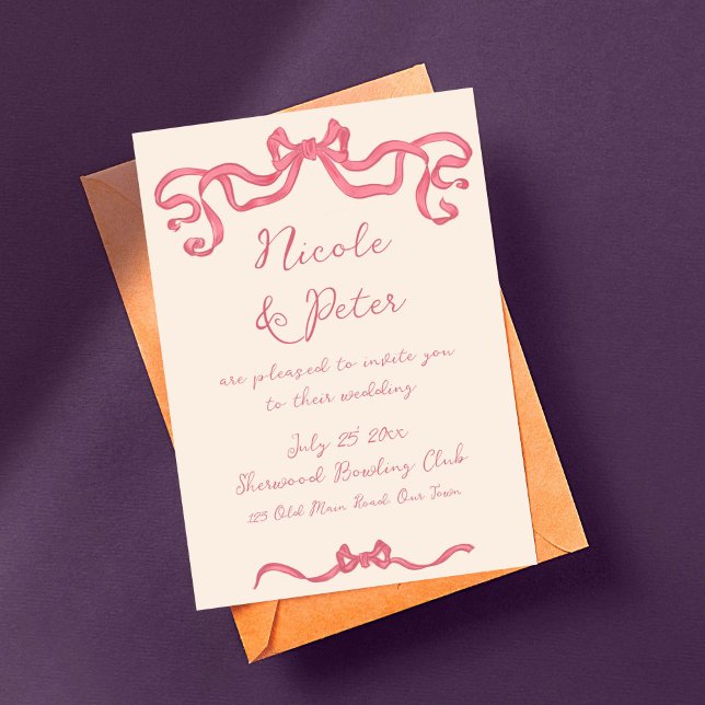 Hand plockade vintage-reflexklocka bröllop inbjudningar (Hand drawn vintage retro whimsical ribbon scribble wedding invitation template digital download)