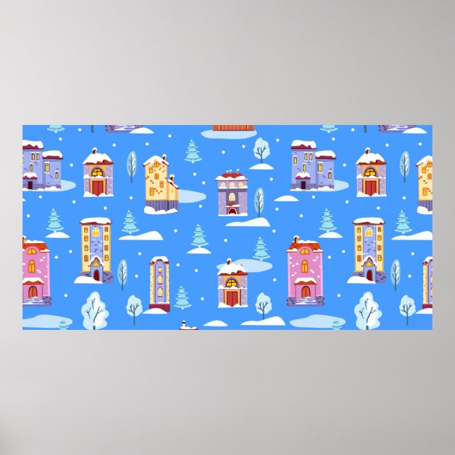 Hand plockade vintersömlöst mönster med söt skand poster (Framsidan)