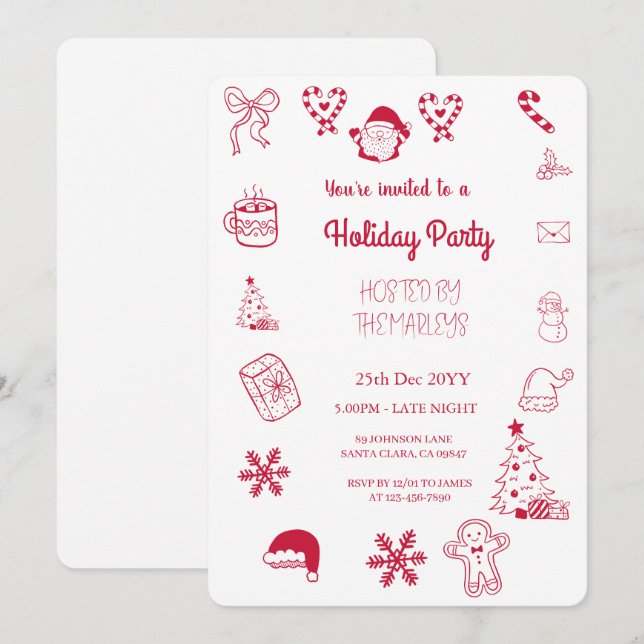 Hand plockade vismisk julfest inbjudningar (Fram/baksida)