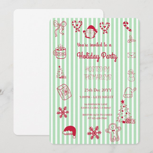 Hand plockade vismisk julfest inbjudningar (Fram/baksida)