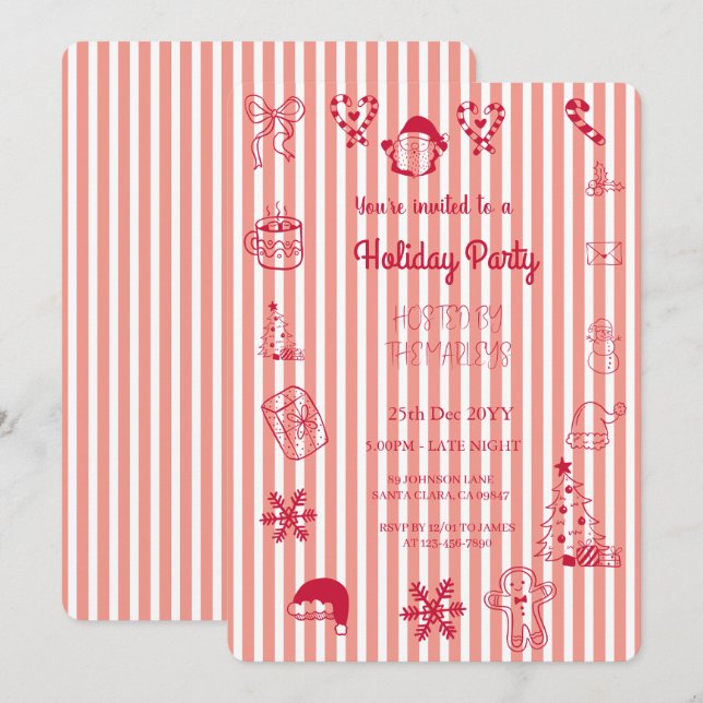 Hand plockade vismisk julfest inbjudningar (Fram/baksida)