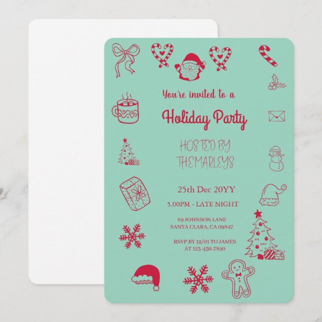 Hand plockade vismisk julfest inbjudningar (Fram/baksida)