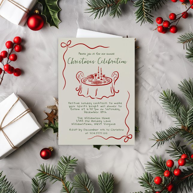 Hand plockade Vitsisk jul Party Inbjudningar (Whimsical Hand drawn Christmas Party Invitation )