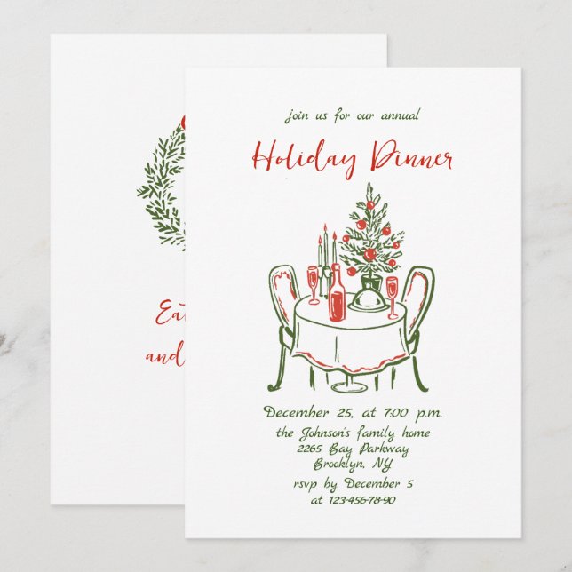 Hand plockade Vitsisk julmiddag Helgdag Inbjudningar (Fram/baksida)