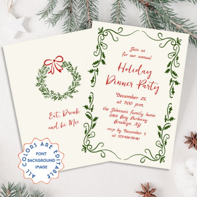 Hand plockade Vitsisk julmiddag Helgdag Inbjudningar (Skapare uppladdad)