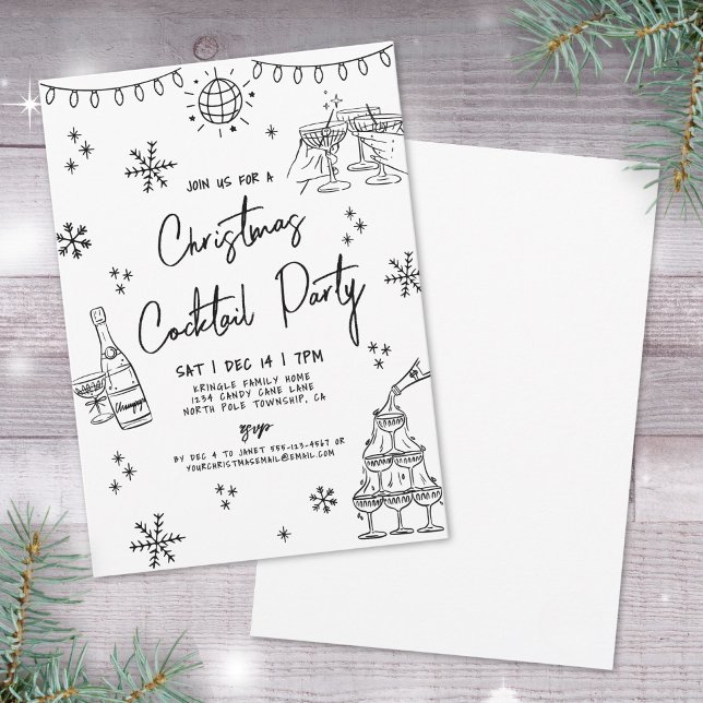 Hand plockade Vitsisk julstjärt Party Inbjudningar (Hand Drawn Whimsical Christmas Cocktail Party Invitation)
