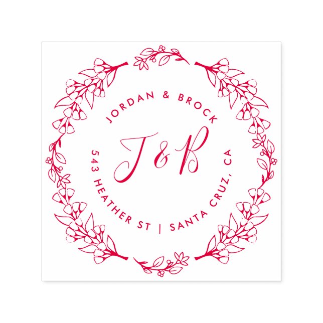 Hand plockade Wandefrand Bröllop Initialer Returad Självfärgande Stämpel (Design)