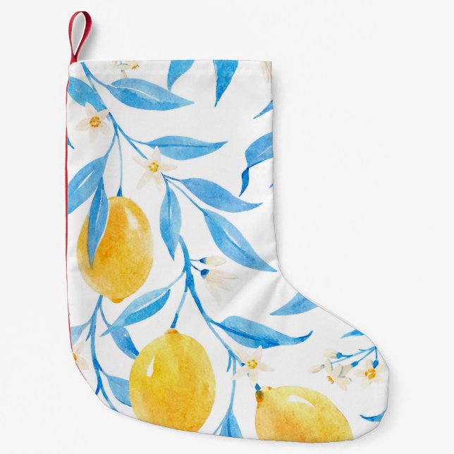 Hand plockade Watercolor Lemons Mönster Liten Julstrumpa (Framsidan)