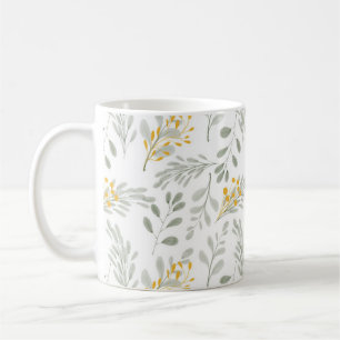 Hand plockade Watercolor med Golden Löv Kaffemugg