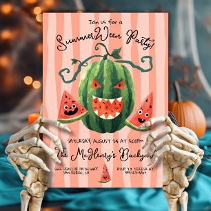 Hand plockade Watermelon Pumpkin SummerWeen Party Inbjudningar