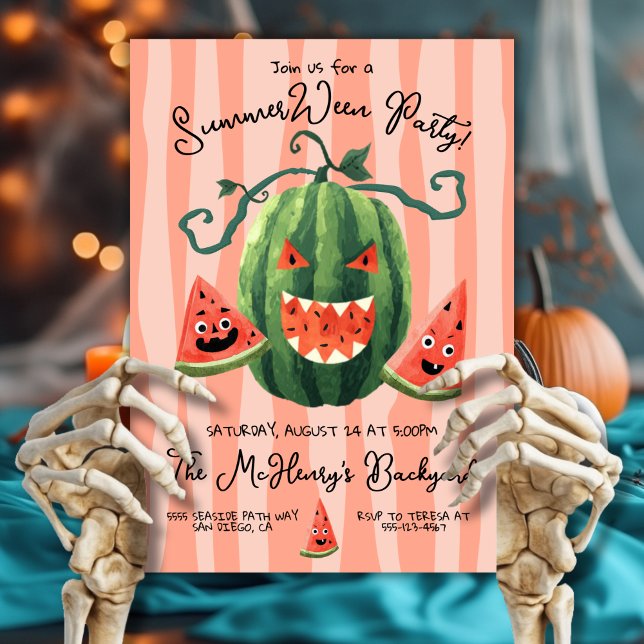 Hand plockade Watermelon Pumpkin SummerWeen Party Inbjudningar (Skapare uppladdad)