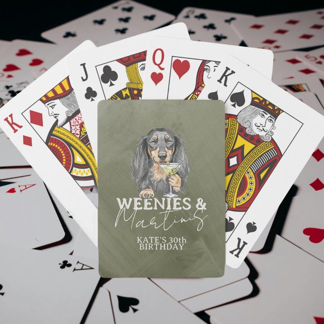 Hand plockade Weenies och Martinis Dachshund Casinokort (Celebrate with these Hand Drawn Weenies and Martinis Dachshund playing cards!)