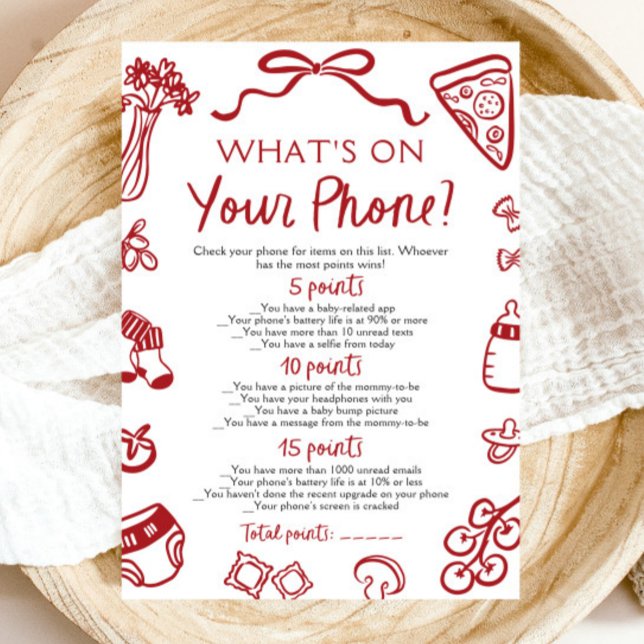 Hand plockade What's on Your Mobil Baby Shower Gam Inbjudningar (Hand Drawn What's on Your Phone Baby Shower Game)