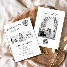 Hand plockade Whimsical Black and White Bröllop Inbjudningar