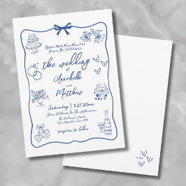 Hand plockade Whimsical Blue Bröllop Inbjudningar