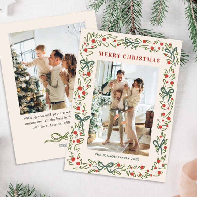 Hand plockade Whimsical Boho jul 2 Photo Julkort (Skapare uppladdad)