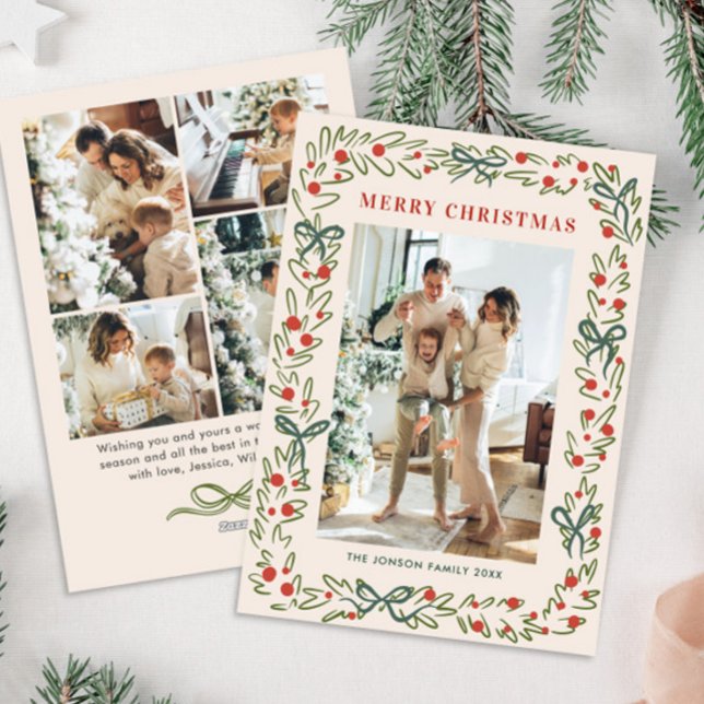 Hand plockade Whimsical Boho jul 5 Photo Julkort (Skapare uppladdad)